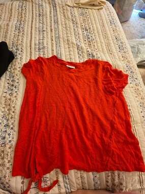 J.Jill Love Linen Orange Short Sleeve Crewneck T-Shirt with Tie Detail